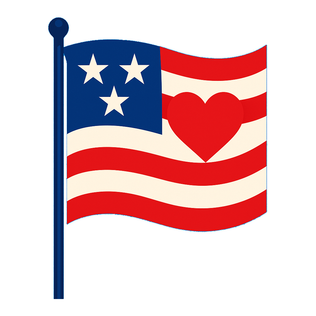 American flag with heart representing our mission for democracy